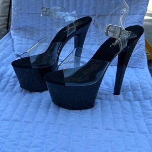 Pleaser Black Platform Heels with Ankle Strap